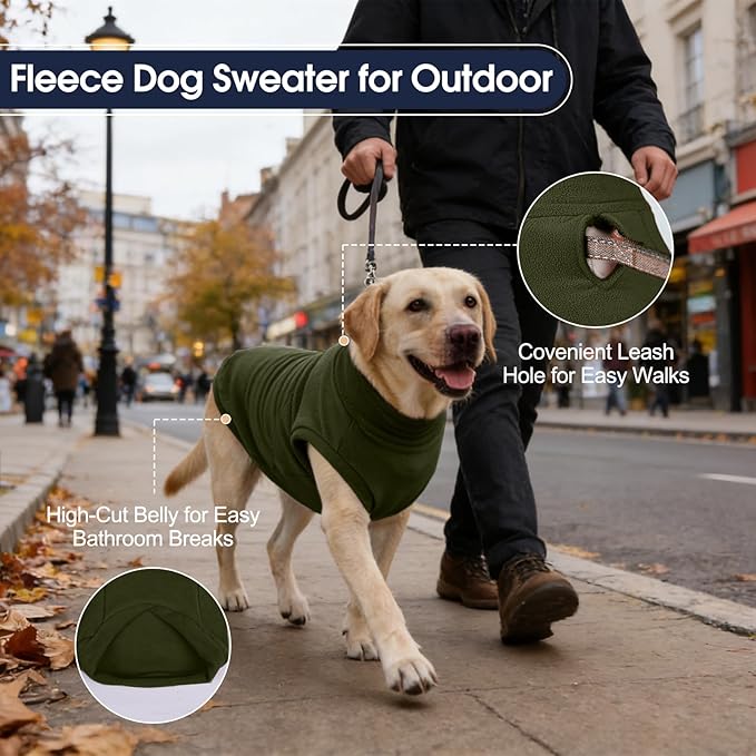 IECOii 2 Pack 5XL Dog Fleece Sweaters Stretchy Sweatshirts Warm & Cozy Coat for Large Breeds,Indoor Outdoor,Warm Vest with Leash Hole, Machine Washable (Size 5XL, Light Green & Army Green)