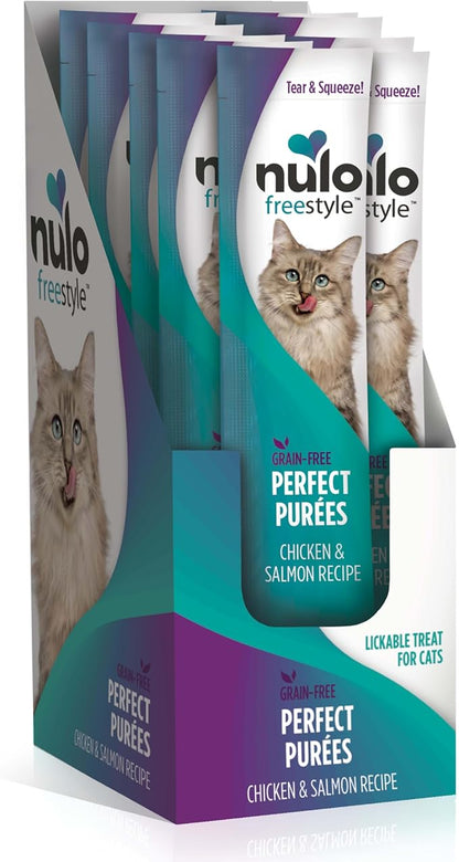 Nulo Freestyle Grain-Free Perfect Purees Premium Wet Cat Treats, Squeezable Meal Topper, High Moisture Content to Support Hydration, 0.5 Ounces in Each Lickable Pouch