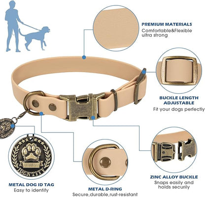 Wisedog Dog Collar and Leash Set, Waterproof Adjustable Puppy Collars with Cute Tag 4FT Dog Leash with Poop Bag for Small Medium Large Dogs (S, Sand Color)