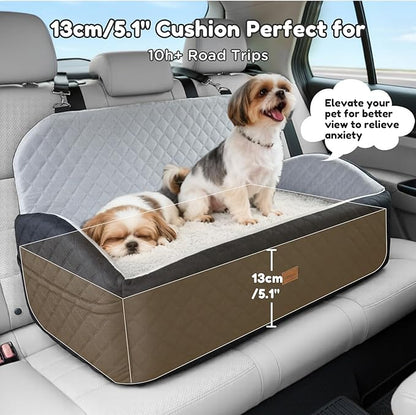 Gimars Reversible Dog Car Seat with Long & Short Plush Seat Cushion for Small/Medium Dogs Up to 60lbs, Detachable Washable Anti-Slip Dog Booster Seat with 5.1'' 28D Egg-Crate Foam, Safety Belt, L