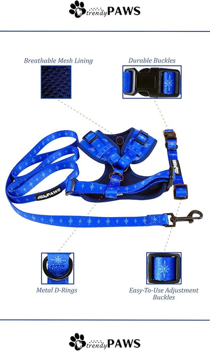 TrendyPaws Dog Harness, Collar and Leash Set, Breathable Mesh, S/M/L Sizes (Cobalt, Small)
