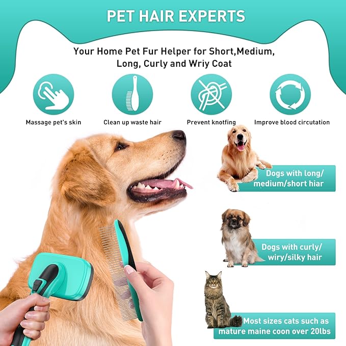 WOPQAEM Dog Brush - 3 Pcs Self Cleaning Slicker Brush & Nail Clippers & Pet Comb for Dogs,Cats and Horses, Skin Friendly Deshedding Grooming Tool whit Short Long Haired Pets