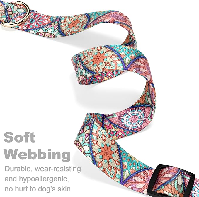 Rnivvi Dog Collar for Large Dogs, Cute Heavy Duty Adjustable Puppy Collar with Quick Release Buckle for Boy Girl & Female, Pet Accessories for Walking Running, L Length 1" Width, Beautiful Mandala