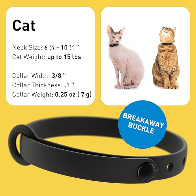 Silicone Cat Collar - Soft, Comfortable, and Lightweight Breakaway Collar with Name Tag Ring for Outdoor Cats and Sensitive Skin Pets by Nuvuq (6 ⅞" to 10 ¼", Black)