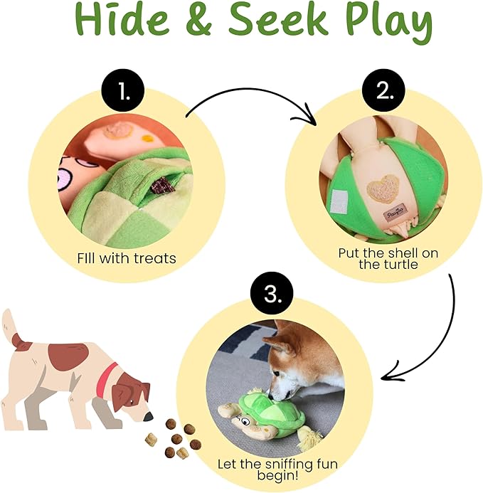 Pawfoo Lab Interactive Dog Toys, Durable Chew Squeaky Tug of War Toys for Large Medium Small Dogs, Snuffle Puppy Toy for Teeth Cleaning, 2 in 1 Puzzle Toy, Birthday Gift -Turtle