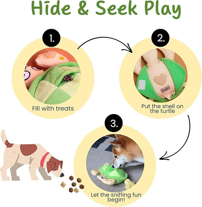 Pawfoo Lab Interactive Dog Toys, Durable Chew Squeaky Tug of War Toys for Large Medium Small Dogs, Snuffle Puppy Toy for Teeth Cleaning, 2 in 1 Puzzle Toy, Birthday Gift -Turtle