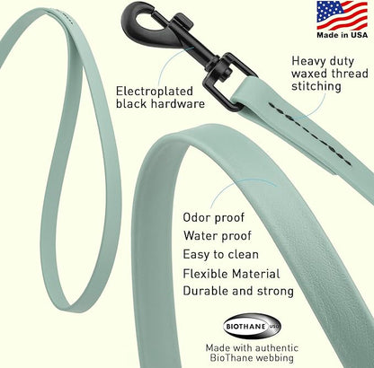 Dogline Biothane Waterproof Dog Leash Strong Coated Nylon Webbing with Black Hardware Odor-Proof Easy to Clean High Performance for Small or Large Dogs Made in USA 4 or 6 ft Lead, Sage Green