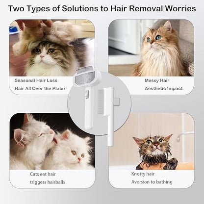 LGYJQTCMG Pet Grooming Combo with Release Button - 2-in-1 Pet Detangling Brush and Cat Dematting Comb with Long & Short Stainless Steel Metal Teeth Easy to Remove Loose Undercoat,Matted Fur & Tangles