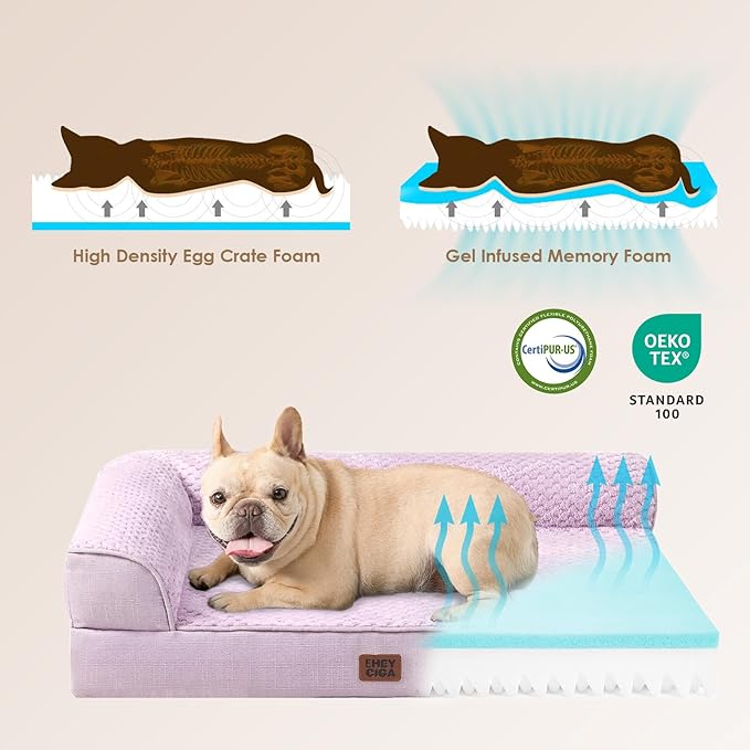 EHEYCIGA Extra Large Dog Bed Othorpedic, Memory Foam XL Dog Bed with Washable Removable Cover, Waterproof Pet Sofa Couch XLarge Size Dogs with Nonskid Bottom, 44x32x6.5, Lilac