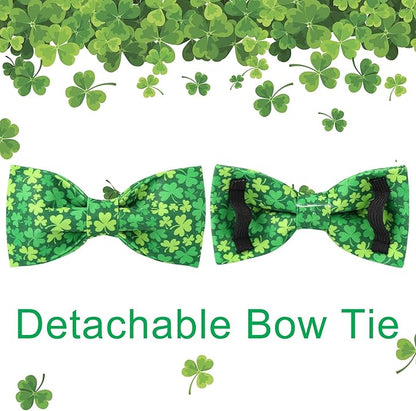 St. Patrick's Day Dog Collar with Bow Tie, Cotton St. Patrick's Day Bowtie Collar for Girl Boy Dosg, Lucky Shamrock Pet Collars with Metal Buckle, Spring, L, Neck 16-24in