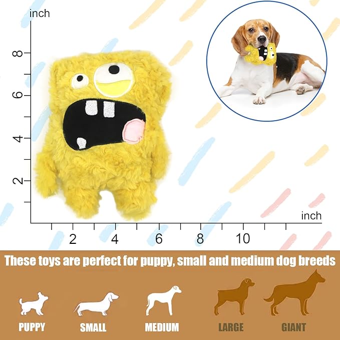 HUGEME Squeaky Dog Toy, Plush Stuffed Dog Toy Keep Them Busy Tug of War Dog Chew Toy for Small Medium Large Dogs (Yellow)