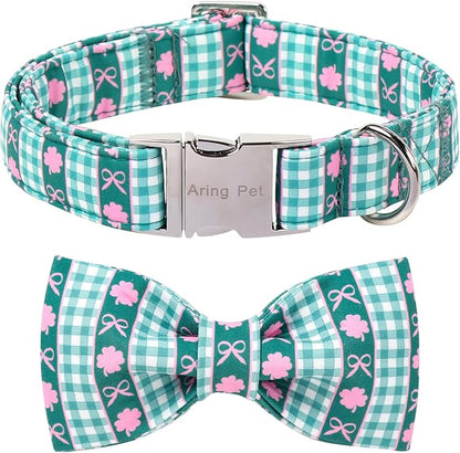 ARING PET St Patrick's Day Dog Collar, Cute Green Pet Shamrock Bowtie Collars with Metal Buckle for Puppy Small Medium Large Boy Girl Dogs-XS