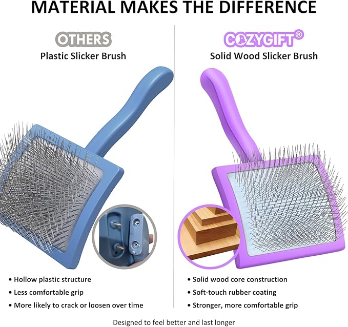 Slicker Brush for Dogs,Dog Grooming Supplies Long Pin Large Doodle Brush for Goldendoodles Poodles Bernedoodles, 3 Pcs Grooming Tools with Wooden Handle for Mats Tangles - Purple
