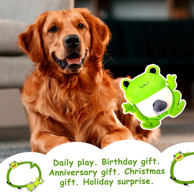 Hollypet Squeaky Dog Toy, Interactive Plush Hide and Seek Dog Toys for Small Medium Sized Dogs and Non-Aggressive Chewers, Puppy Teeth Clean Chew Toys, Frog