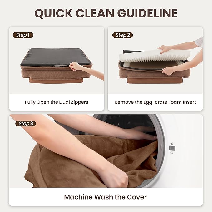 Warmrest Orthopedic Dog Beds for Large Sized Dogs, Waterproof Egg-Crate Foam Pet Couch Bed with Soft Sides, Non-Slip Dog Sofa with Flannel Removable Washable Cover, 35" L Supportive Pet Sofa, Brown