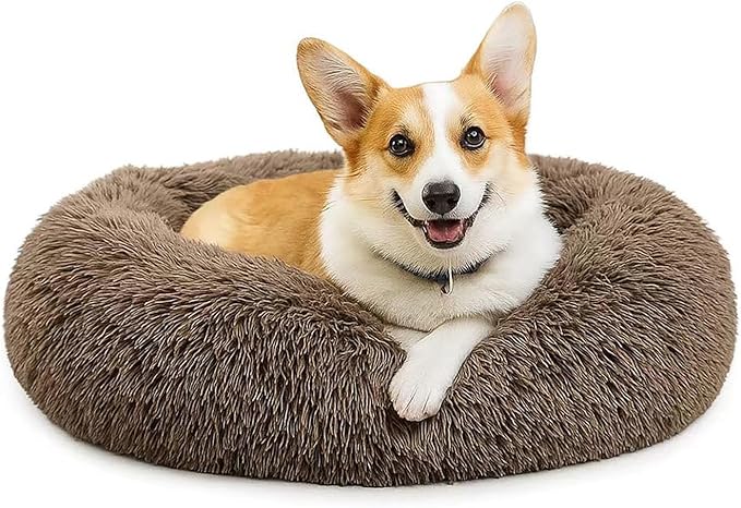 MFOX Calming Dog Bed (S/M/L/XL) for Medium and Large Dogs Comfortable Pet Bed Faux Fur Donut Cuddler Up to 15/30/50/90lbs