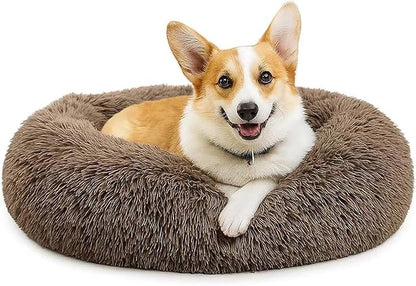 MFOX Calming Dog Bed (S/M/L/XL) for Medium and Large Dogs Comfortable Pet Bed Faux Fur Donut Cuddler Up to 15/30/50/90lbs