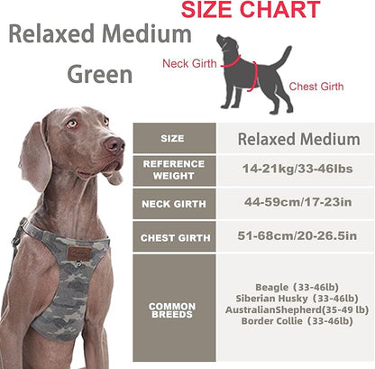 Dog Harness, No Pull Dogs Harness and Multi-Function Leash Set for Medium Dogs Easy Walk Everyday Adjustable Soft Dog Vest Harness Fashionable Dog Accessories Camouflage Green-Relaxed Medium