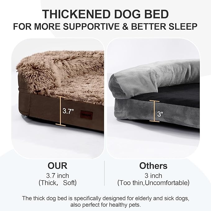 iweepet Orthopedic Dog Beds for Extra Large Dogs, 44" x32.6" x7.6" Supportive Dog Sofa Bed with 28D Egg-Crate Foam, Removable Washable Cover, Waterproof Lining, for Puppy,Senior,Sick,Brown