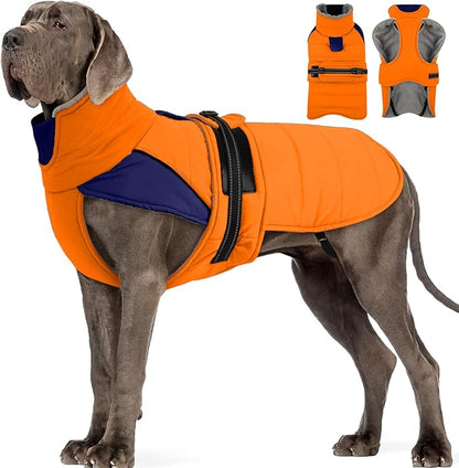 MIGOHI Thermal Large Dog Fleece Jacket - Rainproof Coat for Large Dogs, Thick Dog Winter Coat,Snow Jacket for Dogs Windproof for Hunting Camping,Windy Chilly Days,Doberman,Great Dane,3XL,Orange