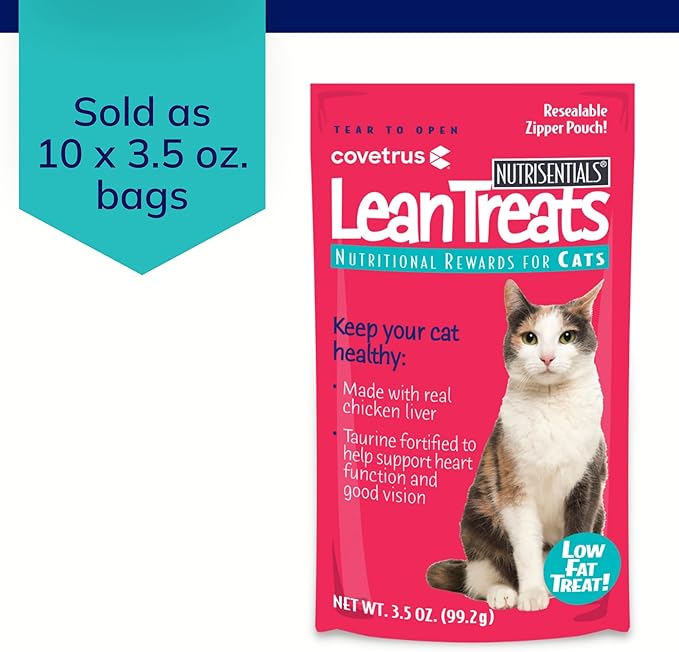 Covetrus Nutrisential Lean Treats for Cats - Soft Cat Treat for Small, Medium, Large Cats - Nutritional Low Fat Bite Size - Chicken Flavor - 10 Pack - 3.5oz