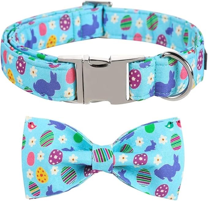 ARING PET Easter Dog Collar with Bow, Cute Adjustable Egg Rabbit Bowtie Pet Collars with Metal Buckle for Puppy Small Medium Large Boy Girl Dogs-S