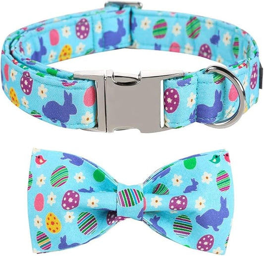 ARING PET Easter Dog Collar with Bow, Cute Adjustable Egg Rabbit Bowtie Pet Collars with Metal Buckle for Puppy Small Medium Large Boy Girl Dogs-M