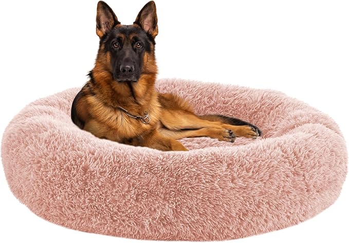 URGVANZ PET Calming Dog Bed Anti-Anxiety Donut Dog Beds for Small Medium Large Dogs,Washable Plush Fluffy Indoor Cat Kitten Round Cuddler Cushion (Pink, XX-Large)