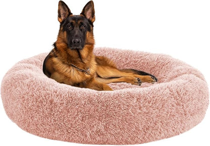 URGVANZ PET Calming Dog Bed Anti-Anxiety Donut Dog Beds for Small Medium Large Dogs,Washable Plush Fluffy Indoor Cat Kitten Round Cuddler Cushion (Pink, XX-Large)
