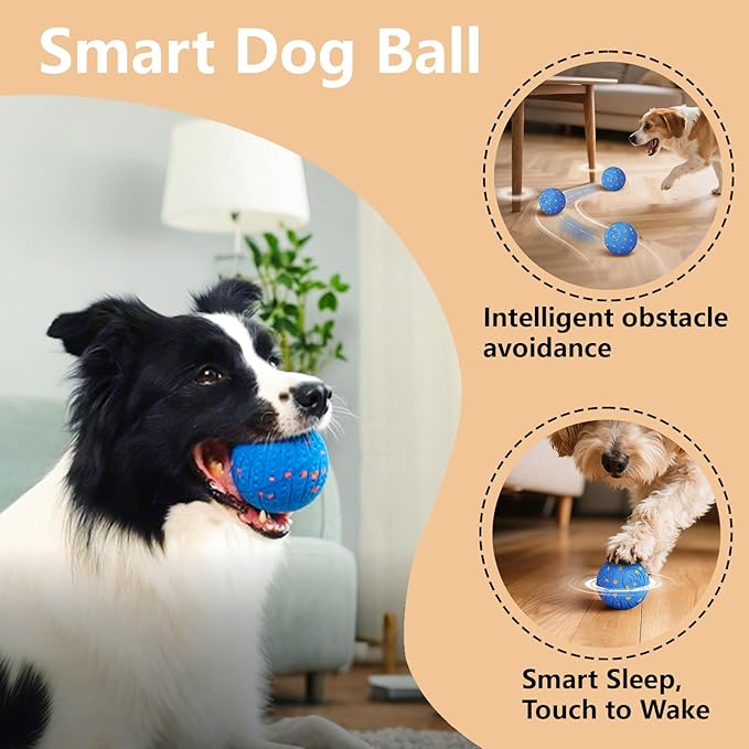 Interactive Dog Toys: Smart Dog Ball – Auto-Bounce, Vibrating & Jumping Action! Durable Duraspin Design for Aggressive Chewers. Rechargeable & Long-Lasting, Keeps Dogs Busy and Entertained Blue.