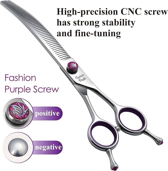 Fenice Peak 7" Professional Dog Grooming Scissors 55% Thinning, 30-Degree Curved Blender, Japanese 440C Gromming Shear for Trimming Dogs Cats and Other Pets face and paws