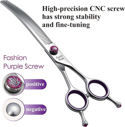 Fenice Peak 7.5" Professional Dog Grooming Scissors 55% Thinning, 30-Degree Curved Blender, Japanese 440C Gromming Shear for Trimming Dogs Cats and Other Pets face and paws