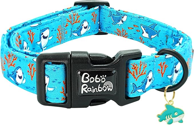 Dog Collar-Cute Shark Adjustable Pet Collars Soft Comfortable Puppy Collar Coral Cotton Dog Collars Durable Necklace Gift for Medium Dogs