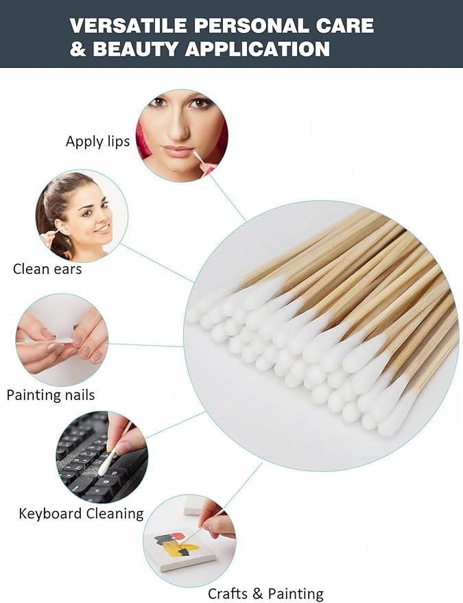 400pcs Dog Ear Swabs 6 Inch - Extra Long Bamboo Cotton Buds for Dog Ear Cleaning, Gun Cleaning, Detailing - Flexible & Sturdy Bamboo Handle, Lint-Free Precision Tips with 4-Pack Storage