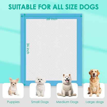 JollyMate 28"x34" Dog Pee Pads Extra Large, 100 Pack X-Large Super Absorbent Pet Pee Pads with Adhesive Tabs, 6 Layers Thick Leak-Proof Potty Pads for Dogs and Puppies