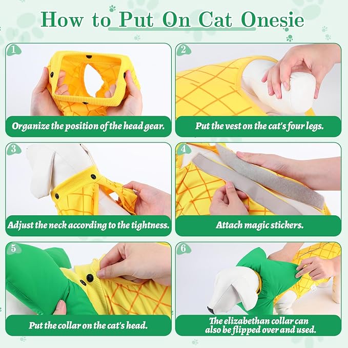 EMUST 2PCS Cat Recovery Suit & Cat Surgery Suit, Soft & Adjustable Dog Surgery Suit Female Spay for Abdominal Wounds, Cotton Cone for Cats to Stop Licking for Small Female Pets 8-16lb, Yellow, L