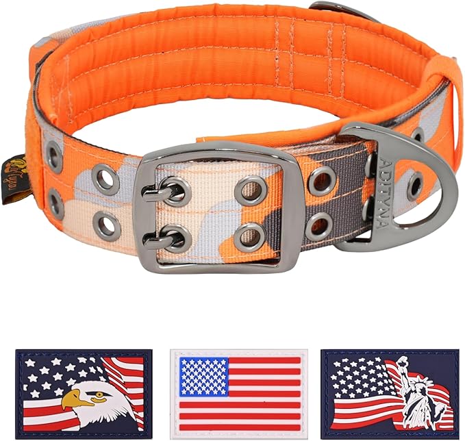 ADITYNA Heavy Duty Dog Collar for Extra-Large Dogs - Camo Orange Collar with Handle for Training, and Walking - Wide, Thick, Tactical, Soft Neoprene Padded