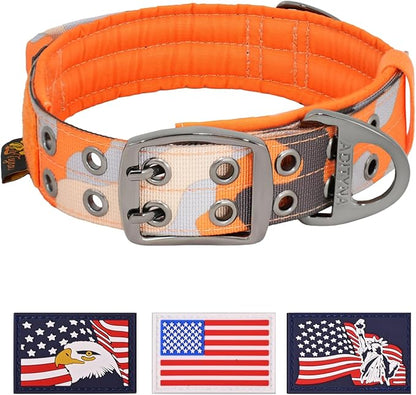 ADITYNA Heavy Duty Dog Collar for Extra-Large Dogs - Camo Orange Collar with Handle for Training, and Walking - Wide, Thick, Tactical, Soft Neoprene Padded