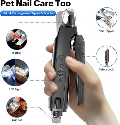 2-in-1 Cat Nail Clippers & Dog Nail Clippers Trimmers for Large Medium Small Dogs Cats Claw Trimmer Quick Sensor and Safety Guard USB Rechargeable with 2 LED Lights Dogs Nail Trimmer