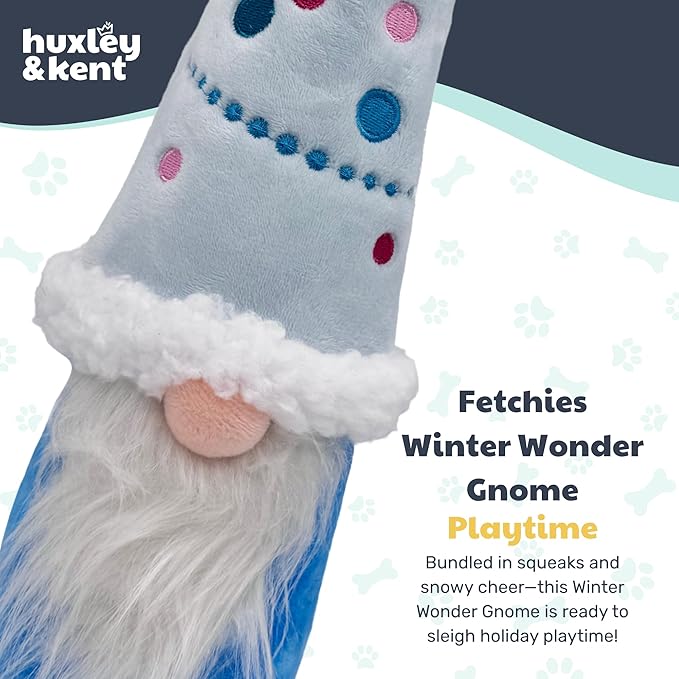Huxley & Kent Funny Dog Toy w/Squeaker – Holiday Power Plush Squeaky Dog Toys for Small, Medium & Large Dogs – Soft Stuffed Animal for Indoor Play & Fetch - Fetchies® Winter Wonder Gnome, One Size