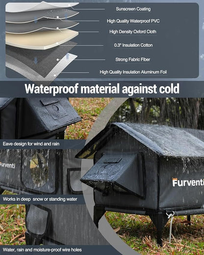 Heated Cat House for Outside,Extremely Weatherproof&Insulated in Winter,Elevated Outdoor Cat Shelter with Waterproof Eaves&Escape Door for Feral Stray Barn Cats(Dark Grey,L)