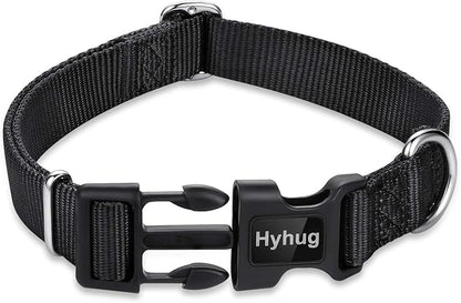 Hyhug Small Dog Collar Quick-Release Black| Heavy-Duty Nylon Puppy Collar, Adjustable & Durable Pet Supplies for Boy & Girl Dogs (Small, Black)