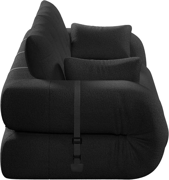 KEIKI 78.7" Foldable 3-in-1 Multi-Functional Sleeper Sofa Bed, Convertible Foam-Filled Floor Couch for Adults, Human-Sized Dog Bed, Teddy Fabric, Black