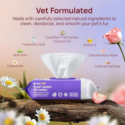HICC PET Cleaning Deodorizing Wipes for Dogs & Cats, Vet Recommended Nourishes Smoothes Fur Grooming Wipes, Fermented Coconut Oil Grooming Body, Horse Skin, Coat & Hoof, 400 Count, Unscented
