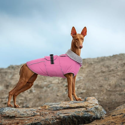 Lelepet Warm Dog Coats for Large Dogs Waterproof Dog Winter Jacket Reflective Pet Fleece Vest Windproof Cold Weather Coats with Adjustable Buckle & Leash Hole, Pink, L