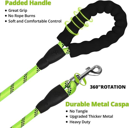 Long Dog Leash 50 FT: Heavy Duty Rope Leashes for Dogs Training with Swivel Lockable Hook Reflective Threads Bungee and Padded Handle - Dog Lead for Large Small Medium Dogs Outside Walking Hiking