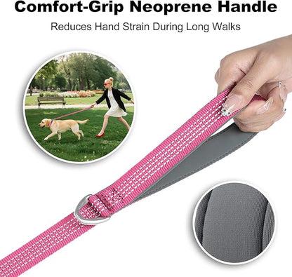 Plutus Pet Heavy Duty Dog Leash with Lockable Aluminum Carabiner, 4/6 Feet Long, Double-Sided Reflective Nylon, Padded Handle, for Puppy, Small, Medium and Large Dogs (Pink, 1" x 4')
