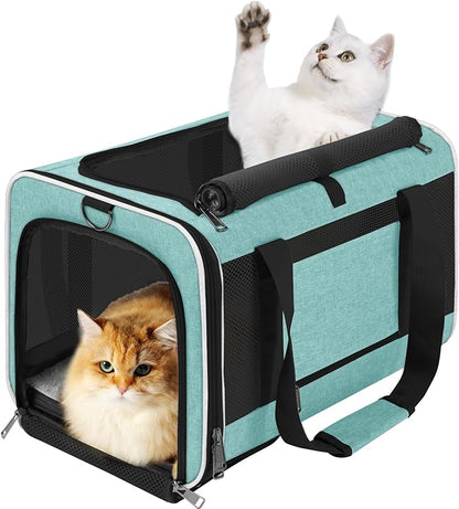 GAPZER Soft Cat Carrier Large Cat 20 lbs/Kitty Cat Travel Crate for Pet Top Load/Small Dog Sturdy Transport Fabric Carry Bag 10 Pounds/Yorkie Kennel with Pocket Teal Aqua
