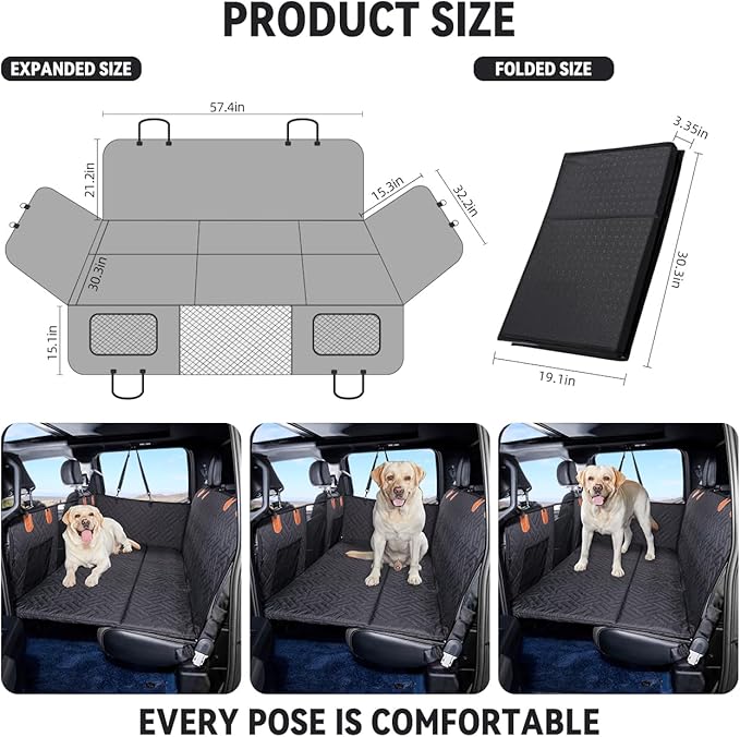 YJGF Dog Back Seat Extender for Truck,Truck Seat Cover Back Seat,Dog Hammock for Truck,Pet Seat Covers for Dogs,Hard Bottom Seat Extender for Dogs(Black,for Full Size Truck)