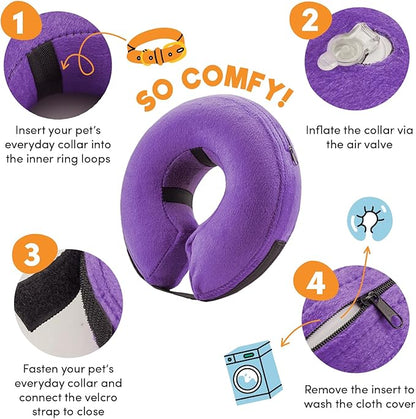 BENCMATE Inflatable Dog Cone Collar Alternative, Soft Dog Cone for Small Medium Large Dogs and Cats, Neck Recovery ECollar Donut Collar After Surgery (Medium, Purple)